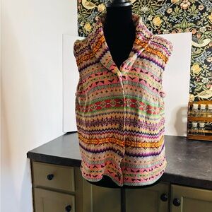 VTG Chaps multicolored button down sweater vest sz XL shawl collar boho